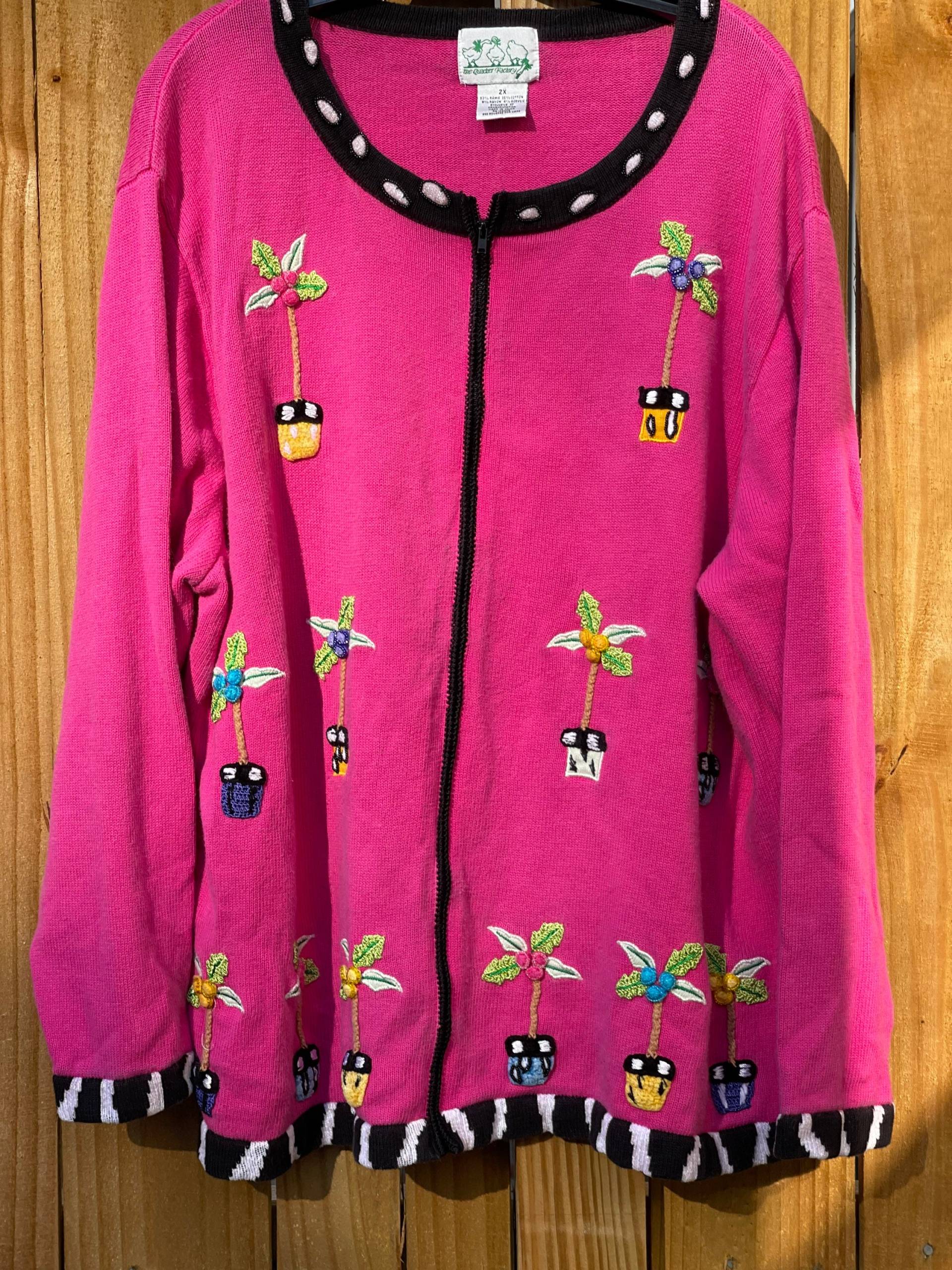Rosa Palmen Pullover Mit Reißverschluss Cardigan Gr. 2x Plus Size Weihnachten Im Juli Hässlicher Weihnachtspullover Winterpullover von chrisaliciavintage