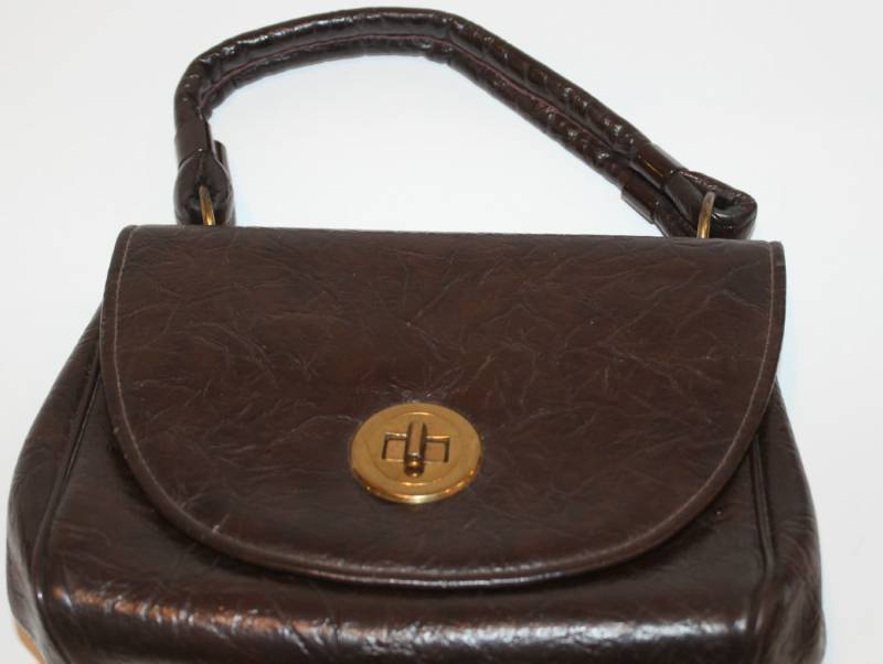 Vintage 1960S Braune Kunstleder Handtasche Mod Top Henkel Geldbörse von chrisaliciavintage
