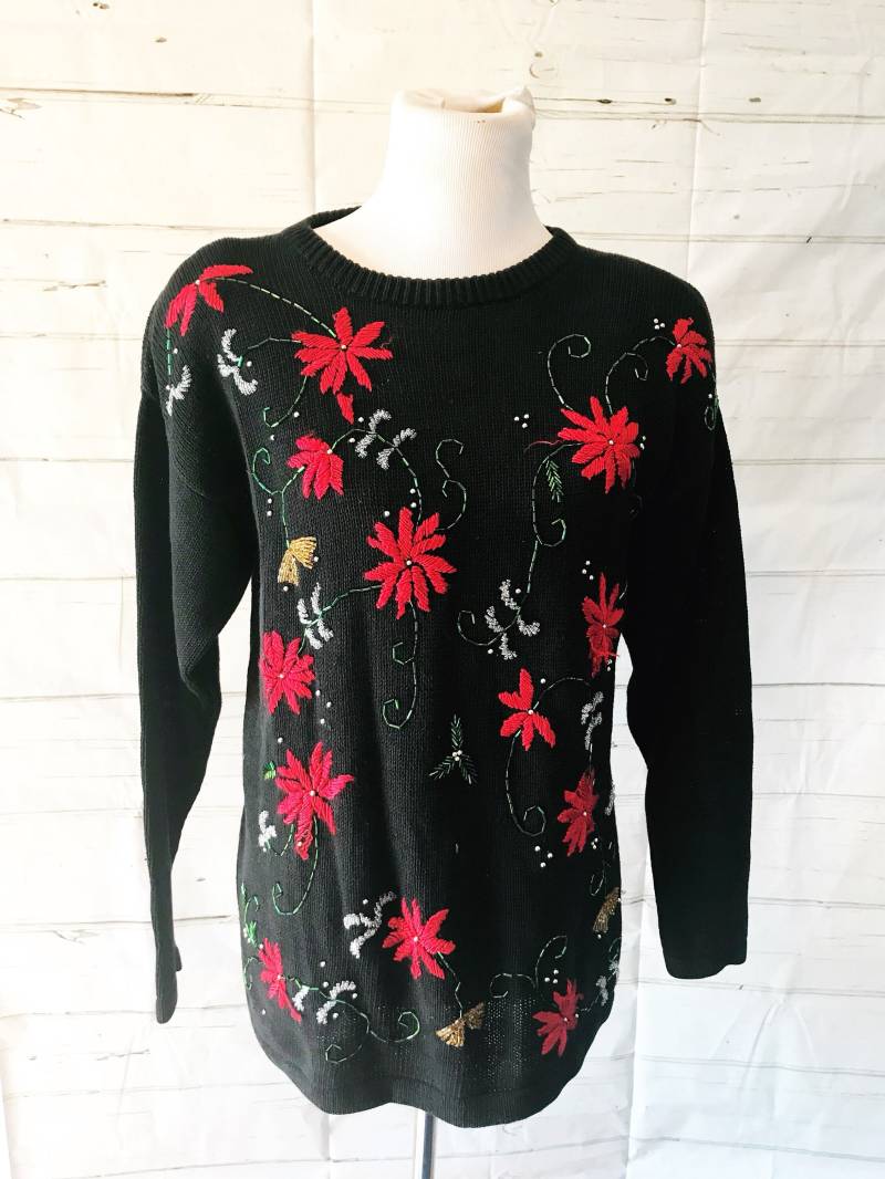 Vintage 90Er Jahre Ugly Christmas Sweater Bestickter Weihnachtsstern Weihnachts-Top | Größe S von chrisaliciavintage