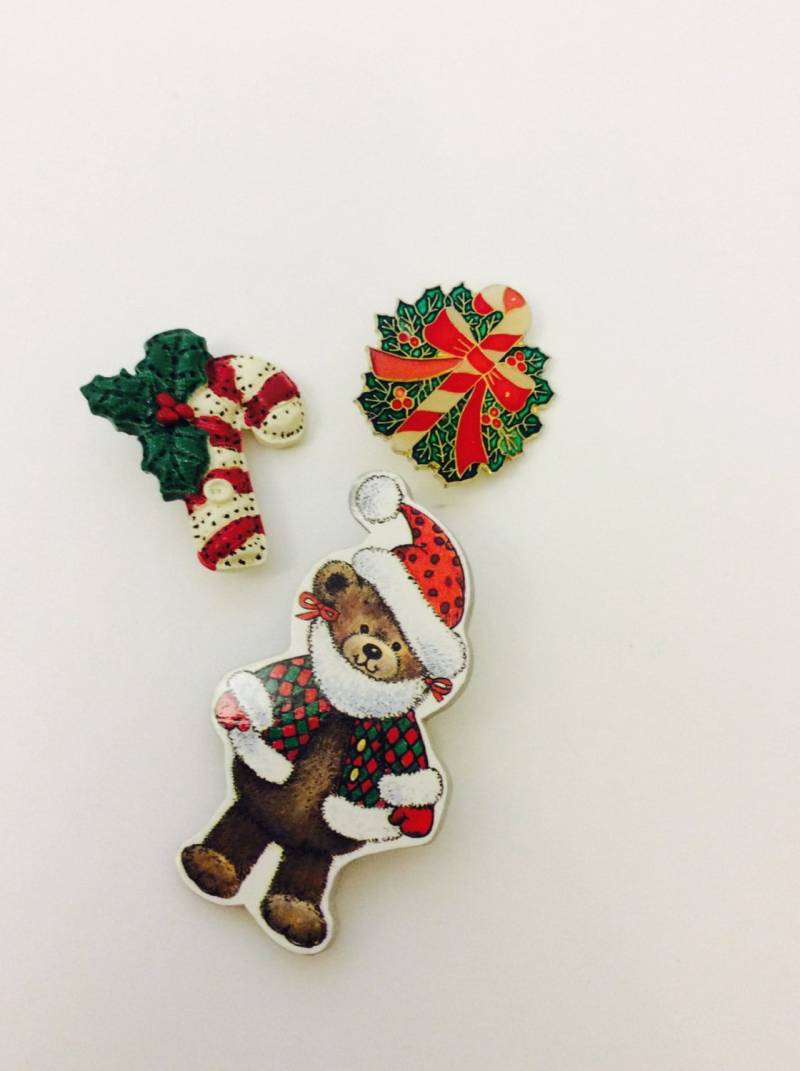 Vintage 90Er Jahre Weihnachten Pin Lot Teddybär, Zuckerstange, Kranz von chrisaliciavintage