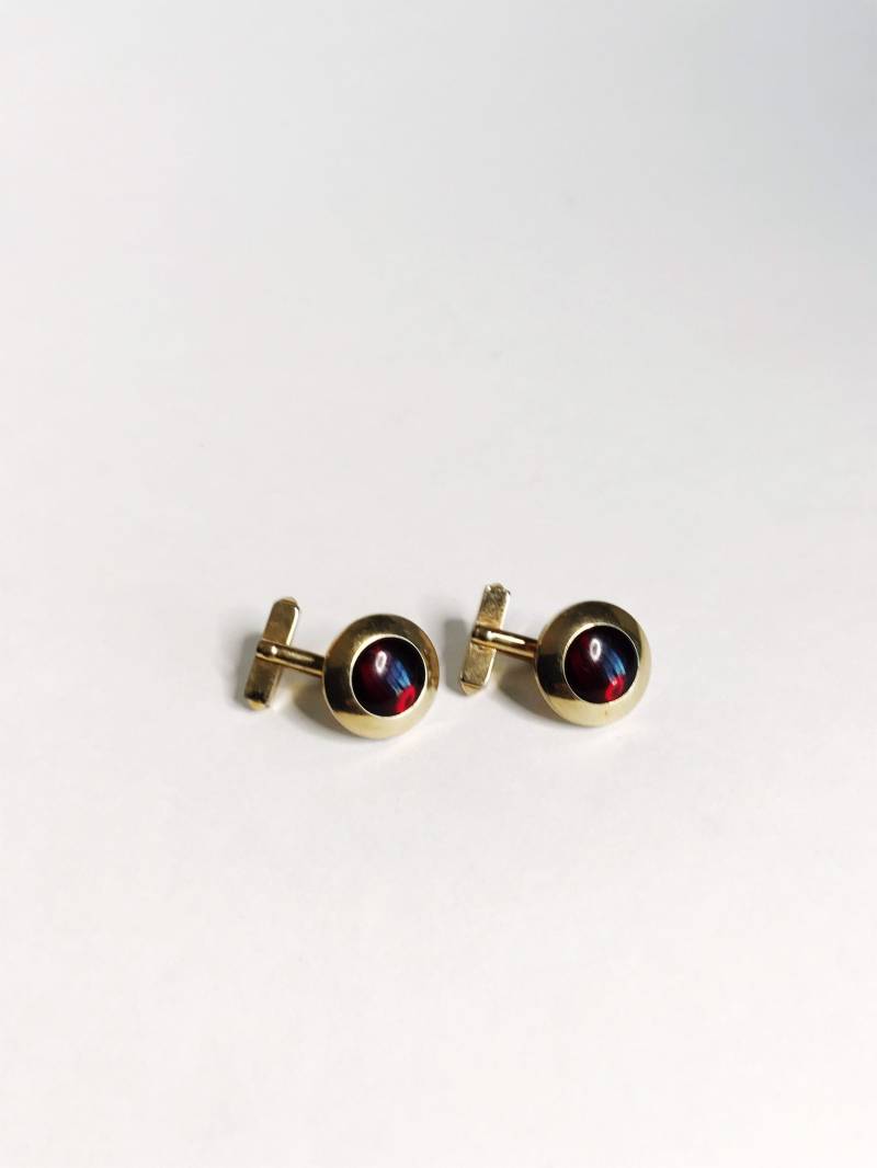 Vintage Swank Rubinrot Manschettenknöpfe Gold Tone Retro Herren Accessoires von chrisaliciavintage
