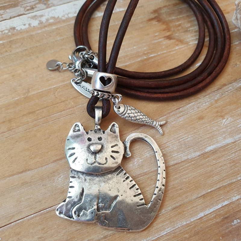 Kette Mit Anhänger Katze Und Fisch Im Chrissona® Design von chrissona