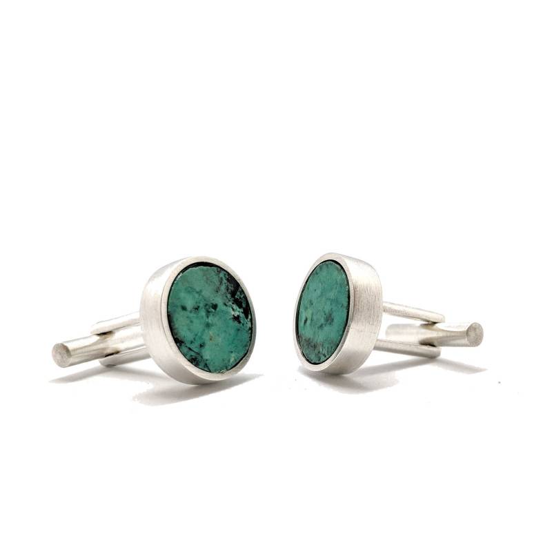Handgemachte Chrysokoll Manschettenknöpfe, Sterlingsilber, Matt Gebürstet von christinebossler