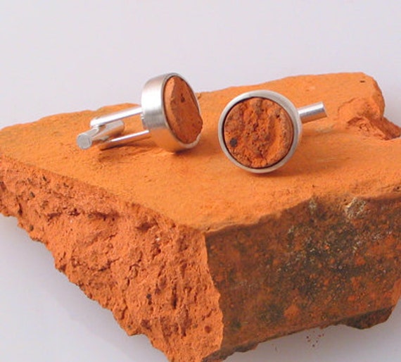 sterling Silber Manschettenknöpfe Mit Backstein, Handgefertigtes Intarsien-Design von christinebossler