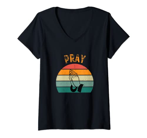 Damen Pray T-Shirt mit V-Ausschnitt von christliche Designs