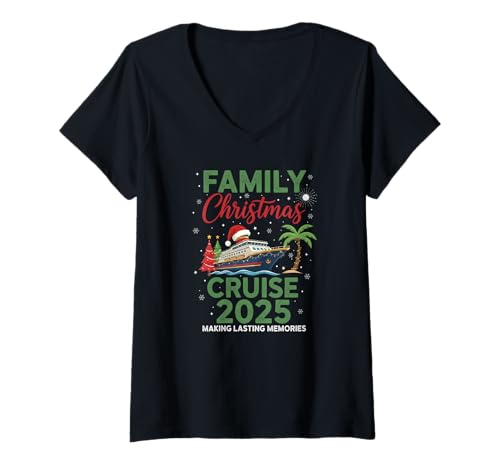 Damen Familien-Weihnachtskreuzfahrt 2025 T-Shirt mit V-Ausschnitt Damen Familien-Weihnachtskreuzfahrt 2025 T-Shirt mit V-Ausschnitt von christmas holiday cruise