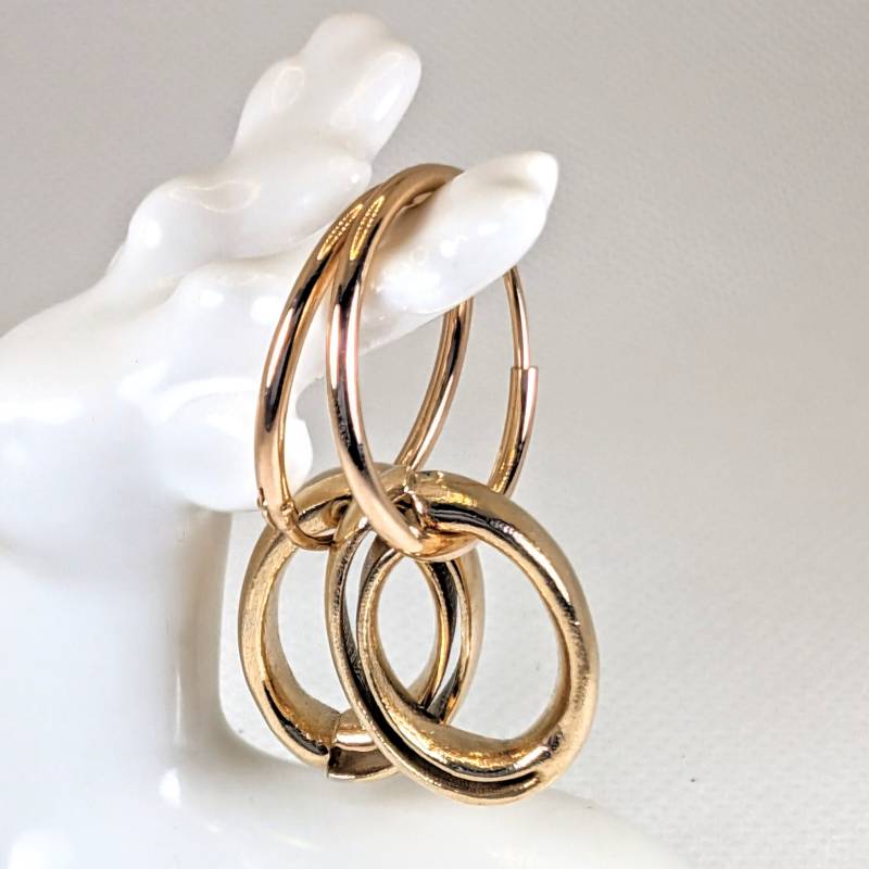 Bronze Statement Ohrcreolen, Original Schwarzwald Naturdesign, Creolen Rosé Vergoldet von christophdausdesign