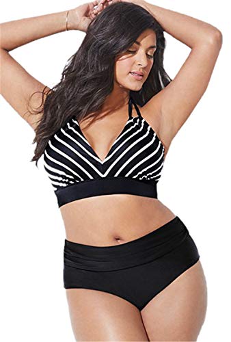 chuangminghangqi Bikini Tankini Bademode Badeanzug Damen Plus Size Swimsuit Retro High Waist Bikini Set Übergröße Oversize Swimwear Damen Bauchweg von chuangminghangqi