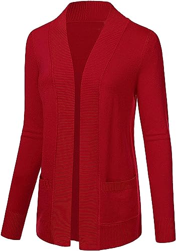 Damen Elegant Casual Strickjacke mit Taschen Solid Offene Langarm Dehnbar Cardigan Rot Leicht Weichem Komfort Gestrickt Blazer Schulterjacke(Rot,M) von chuangminghangqi