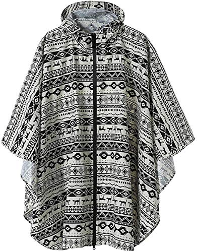 Damen Regenponcho Regenmantel Unisex Regenjacke Wasserdicht Radfahren Regen Poncho Portable Leichte Regencape Wiederverwendbar mit Kapuze wasserdicht mit Reißverschluss im Freien (Schwarz und Weiß) von chuangminghangqi