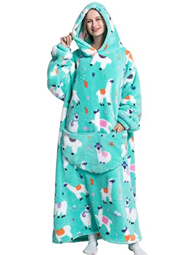 Deckenpulli Damen Oversized Kuschel Pullover Herren Riesige Fronttasche Plüsch Tragbare Decke mit Ärmeln Verlängert Übergroße Plaid Decken Warme Schlafanzug Couchdecke(Einheitsgröße,Alpaka) von chuangminghangqi