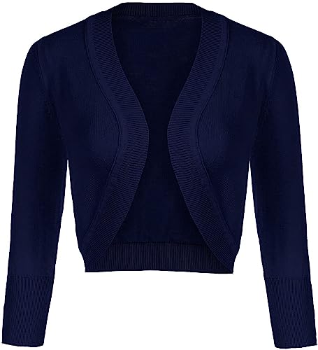 Elegante 3/4-Ärmel Bolero Damen Festlich Leichte Offene Vorderseite Kurzjacke Strickjacke Schicker Shrug für Frauen Cardigan Kurz Gemütlichem Sommerjacke zum Kleid für Hochzeit(Dunkelblau,S) von chuangminghangqi