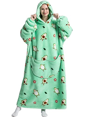 Plüsch Tragbare Decke mit Ärmeln Kuscheldecke Damen Riesige Fronttasche Verlängert Plaid Decken Hoodie Warme Schlafanzug Frauen Geschenk Hausanzug Deckenpullover für Camping(Einheitsgröße,Avocado) von chuangminghangqi