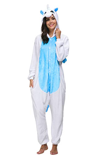 Pyjamas Einhorn Jumpsuit Kostüm Overall Flanell Erwachsene Unisex Karnevalskostüme Tier Onesie Schlafanzug (L: Für Höhe 165-174 cm, Einhorn Blau)… von chuangminghangqi