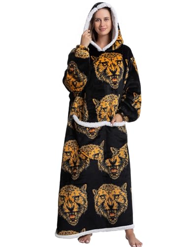 Riesen Hoodie Sweatshirt Decke mit Ärmeln und Kapuze Kuscheldecke Flauschig Weiche Warme Kuschelpullover Oversized Plüsch Pullover Flauschige Decke Sofa für Damen und Herren (Leopardenkopf, One Size) von chuangminghangqi