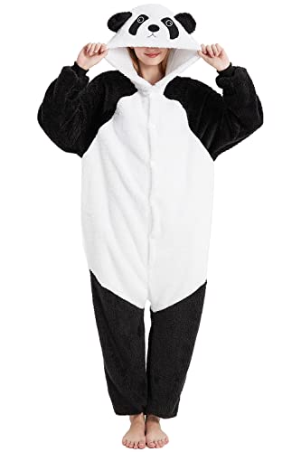 Tierkostüm Onesie für Erwachsene Herren Overall Schlafanzug Kuscheloverall Damen Flauschig Panda Kostüm Pyjama Damen Winter Plüsch Tier Kostüm Einteiler Jumpsuit Fasching Mit Kapuze(Panda,XL) von chuangminghangqi