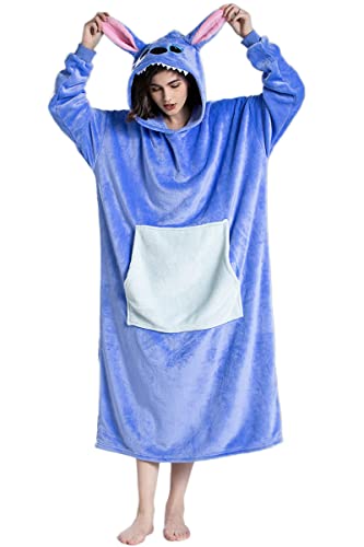 chuangminghangqi Flauschiger Decke mit Ärmeln Oversized Tragbare Decken Hoodie für Frauen Gemütliche Deckenpullover für Camping Kuscheldecke Sofadecke Kapuzenpullover Decke als Geschenkidee(Blau) von chuangminghangqi