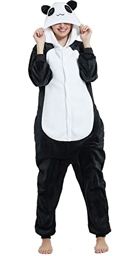 Kuscheliger Tier Onesie Unisex Erwachsene Schlafanzug Damen mit Kapuze Tierkostüme Pyjamas Flanell Jumpsuit Panda Kostüm Faschingskostüme Einteiler Partyoutfit Geschenk für Sie(Panda,M) von chuangminghangqi