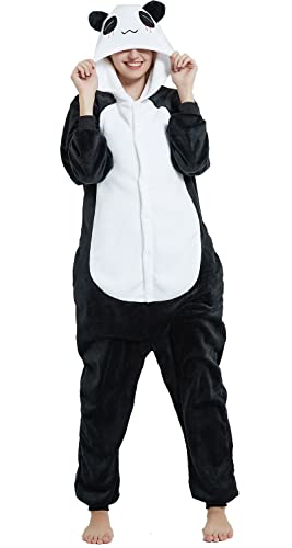 Lustiger Panda Kostüm Adult Animal Pyjamas Unisex Erwachsene Schlafanzug Damen mit Knopfleiste Kuschelig Tierkostüme Onesie Flanell Jumpsuit mit Kapuze Overall Damen Karneval(Panda,S) von chuangminghangqi