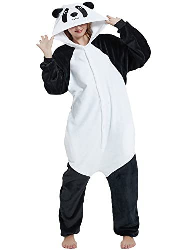 chuangminghangqi Lustiger Panda Kostüm Adult Animal Pyjamas Unisex Erwachsene Schlafanzug Damen mit Knopfleiste Kuschelig Tierkostüme Onesie Flanell Jumpsuit mit Kapuze Overall Damen Karneval(Weiß,S) von chuangminghangqi