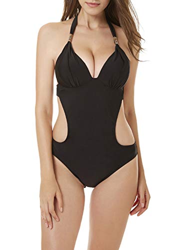 chuangminghangqi Badeanzug Damen Bademode Einteilige Badeanzüge Sexy Bikini Push Up Trikini Beachwear Badeanzug (S, Gelb) (Medium, Schwarz) von chuangminghangqi