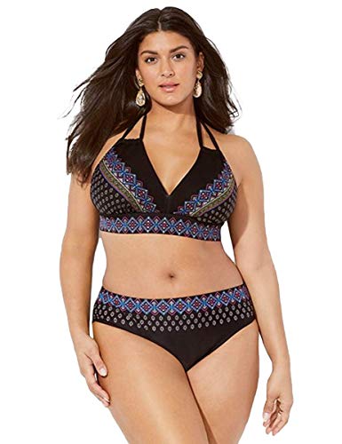 chuangminghangqi Bikini Tankini Bademode Badeanzug Damen Plus Size Swimsuit Retro High Waist Bikini Set Übergröße Oversize Swimwear Damen Bauchweg (XX-Large, Böhmen-1294) von chuangminghangqi