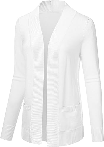 chuangminghangqi Cardigan Damen Sommer Weiß Langarm Leicht Strickjacke mit offener Vorderseite Vielseitig Gestrickt Jacke Elegant Feinstrickjacke mit Tasche Gemütlich Freizeitjacke(Weiß,XL) von chuangminghangqi