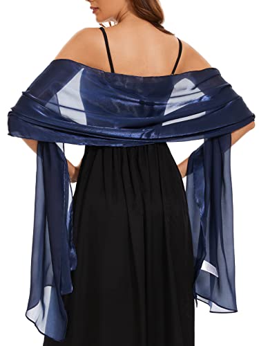 chuangminghangqi Damen Elegante Schal Sommer Dunkelblau Satin Stola Bridal Abend Wrap Schal Silk Feel Long Stolen für Abendkleid Party Hochzeit Braut Brautjungfer Frauen geschenk(Dunkelblau) von chuangminghangqi