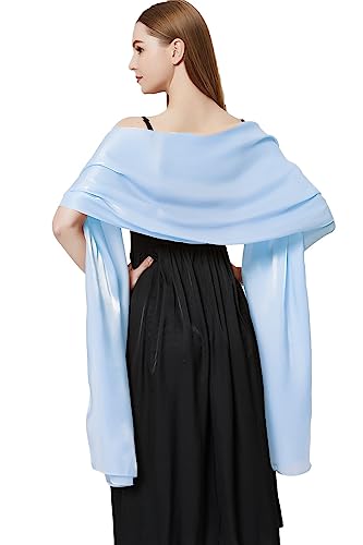chuangminghangqi Damen Elegante Schal Sommer Einfarbig Satin Stola Silk Feel Long Kopftuch für Abendkleid Party Hochzeit Braut Brautjungfer Frauen Geschenk(Hellblau) von chuangminghangqi