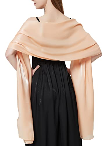 Damen Elegante Schal Sommer Einfarbig Satin Stola Bridal Abend Wrap Schal Silk Feel Long Kopftuch für Abendkleid Party Hochzeit Braut Brautjungfer Frauen geschenk(Champagner) von chuangminghangqi