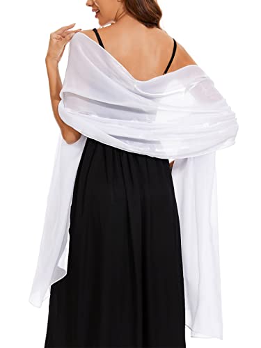 chuangminghangqi Elegante Satin Stola Damen Festlich weiß Schal Sommer Solid Bridal Abend Wrap Schal Silk Feel Long Stolen für Abendkleid Party Hochzeit Braut Brautjungfer Muttertags Geschenke(Weiß) von chuangminghangqi