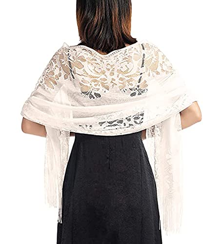 chuangminghangqi Damen Spitze Schal Sommer Stola Rechteck für Abendkleid Party Hochzeit Braut Brautjungfer Abschlussball stahlen Schärpe Schalverpackung Scha(Beige,Einheitsgröße) von chuangminghangqi