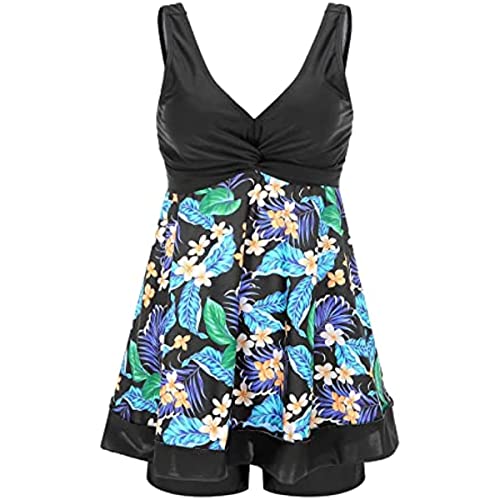 chuangminghangqi Damen Tankini Badeanzug mit Badeshorts Zweiteilig Bademode Push up Schwarz Bikini Set Strap Print Curvy Badeanzug(Schwarz,L) von chuangminghangqi