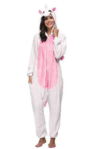chuangminghangqi Einhorn Pyjamas Unisex Erwachsene Schlafanzug Damen Flanell Jumpsuit Kostüm Tierkostüme Onesie (Rosa, S) von chuangminghangqi