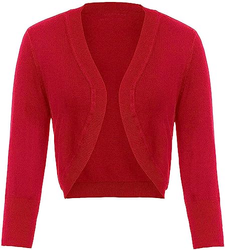 chuangminghangqi Elegante 3/4-Ärmel Kurz Strickjacke Leichte Shrug für Frauen Stretchy Bolero Damen Festlich Rot Front Open Kurz Cardigan Gemütlichem Sommerjacke für Abendkleider(Rot,XL) von chuangminghangqi