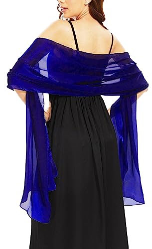 chuangminghangqi Elegante Satin Stola für Abendkleid Hochzeit Damen Einfarbig Halstuch Sommer Schal Festlich Scarf für Party Braut Brautjungfer Frauen Geschenk(Saphirblau) von chuangminghangqi