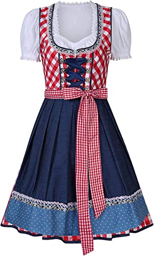 chuangminghangqi Oktoberfest Damen Outfit Dirndl Damen Midi Kariert Kleid Hochzeit Gast Dirndlbluse Trachtenkleid Dienstmädchen Kostüm Sexy inkl. Kleid, Bluse, Schürze(Large,Rot) von chuangminghangqi