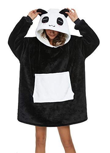 chuangminghangqi Panda Hoodie Damen Oversize Sherpa Tragbare Decke mit ärmeln Wearable Blanket mit Kapuze übergroße Kapuzendecke Kuschelpullover Pulloverdecken Lustige Geschenk für Frauen(Panda, M) von chuangminghangqi