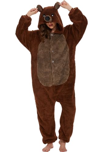 chuangminghangqi Pyjama Strampler Overall Tier Erwachsene Unisex Kostüm Onesie Sleepwear Jumpsuit Kleidung Nacht Kapuze Strampler Loungewear Warm Weich Party Party Abend, Braunbär, 36 von chuangminghangqi