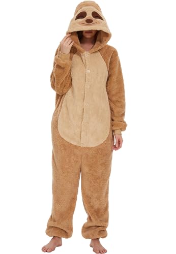 chuangminghangqi Pyjama Strampler Overall Tier Erwachsene Unisex Kostüm Onesie Sleepwear Jumpsuit Kleidung Nacht Kapuze Strampler Loungewear Warm Weich Party Party Abend, Faultier, 42 von chuangminghangqi