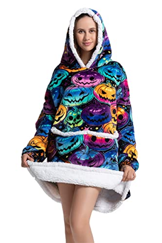 Kuscheldecke mit Ärmeln Oversized Pullover Damen Riesige Fronttasche Sweatshirt Tragbare Decke mit Kapuze Übergroße Decken Hoodie Warme Schlafanzug Sofadecke Geschenk für Frauen(Kürbis) von chuangminghangqi