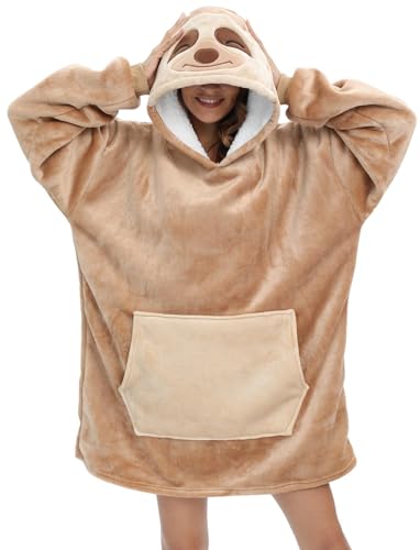 chuangminghangqi Lustige Pulli Decke mit ärmeln Kuscheldecke mit Taschen Tragbare Blanket Hoodie Herren Oversize Wärm Kuscheldecke Faultier Deckenhoodie Personalisierte Geschenke(Faultier,L) von chuangminghangqi