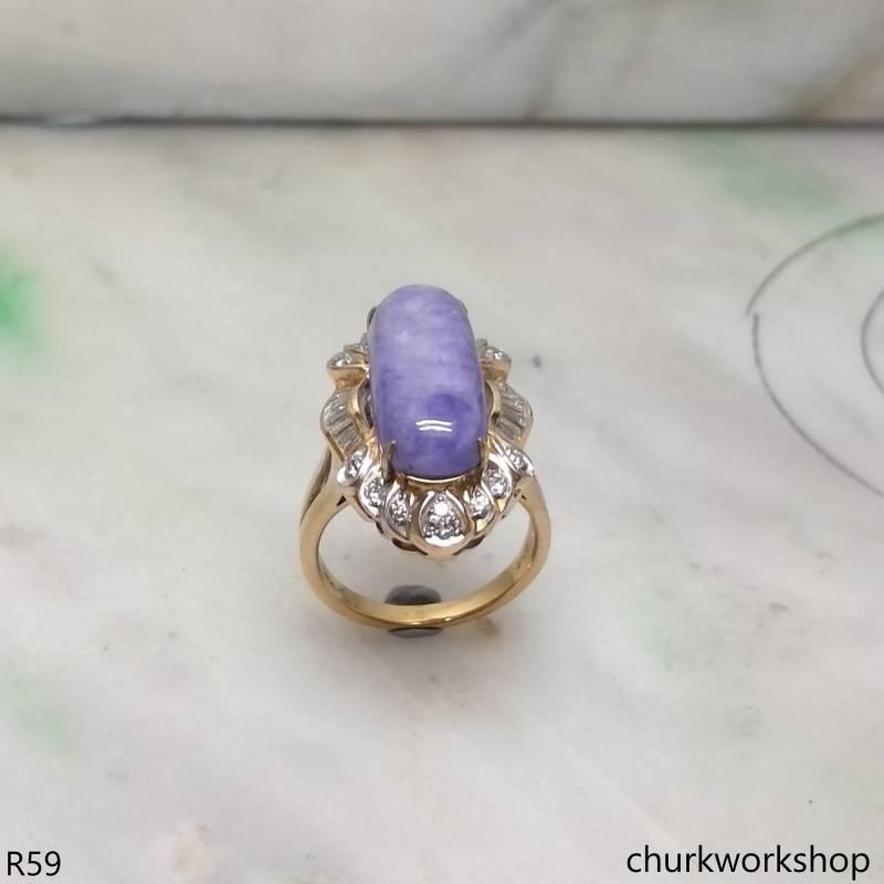 18 K Gelbgold Diamant Lavendel Jade Ring 18 K Gelbgold Diamant Lavendel Jade Ring von churkworkshop