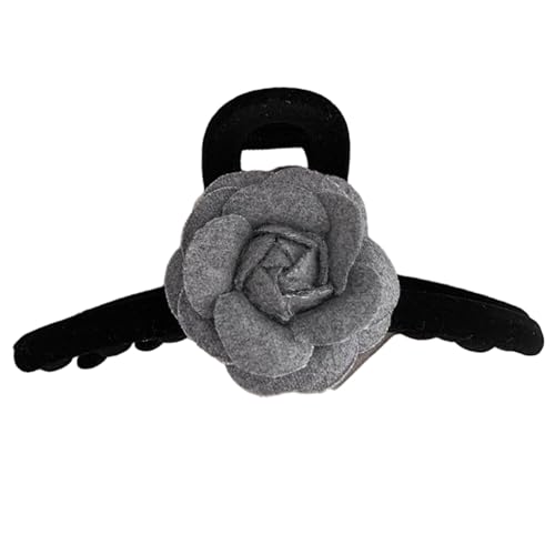 Zarte beflockte Kamelien-Haarspange, Frühlingspferdeschwanz, Frauen-Haarschmuck, elegante Haarklammer, Haarklammer für Damen, dünnes Haar, Haarklammer für Damen, große Haarklammer von churuso