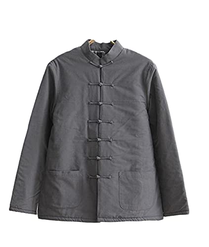 Herren Wattierte Jacke Traditionelle Chinesische Anzug Mantel Uniform Winter Dicke Jacke, grau, 4X-Large von cicisksi