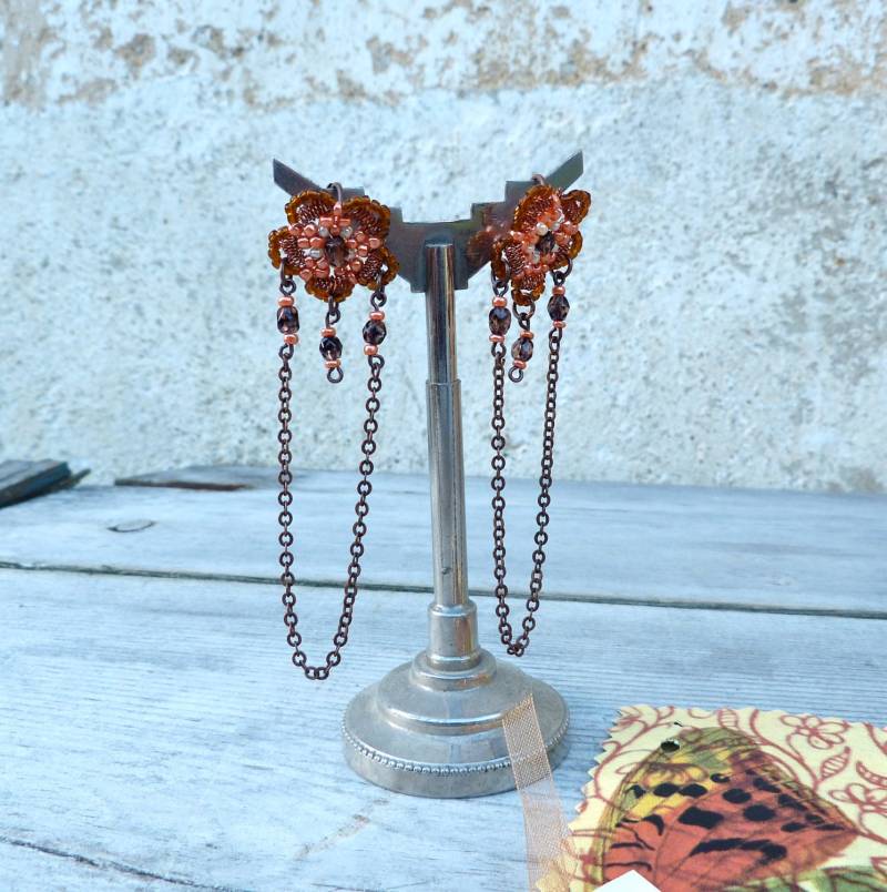 Fleurs Oranges /Handmade in France Langer Anhänger Baumelt Ohrringe Fleurs Oranges /Handmade in France Langer Anhänger Baumelt Ohrringe von cielmesbijoux