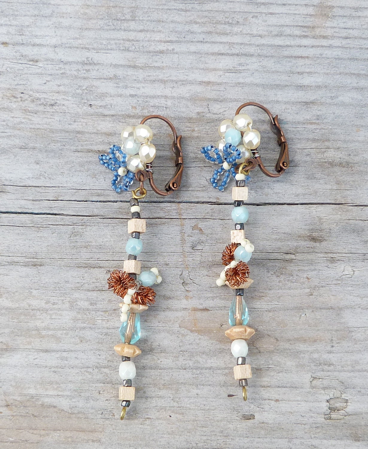 Printemps Blumen & Bienen/Handgefertigt in Frankreich Hängende Ohrringe An Brisuren von cielmesbijoux