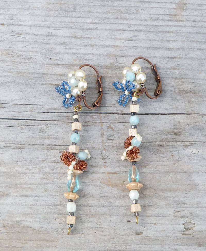Printemps Blumen & Bienen/Handgefertigt in Frankreich Hängende Ohrringe An Brisuren von cielmesbijoux