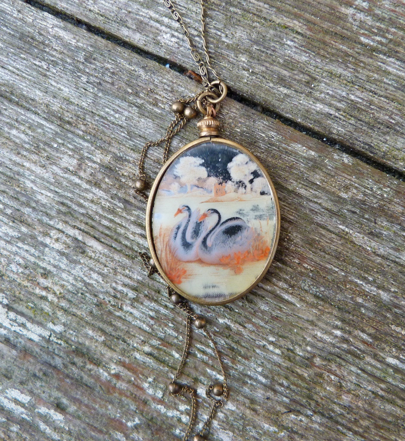 Schwäne Collage Mit Schwanen Glas Medaillon von cielmesbijoux