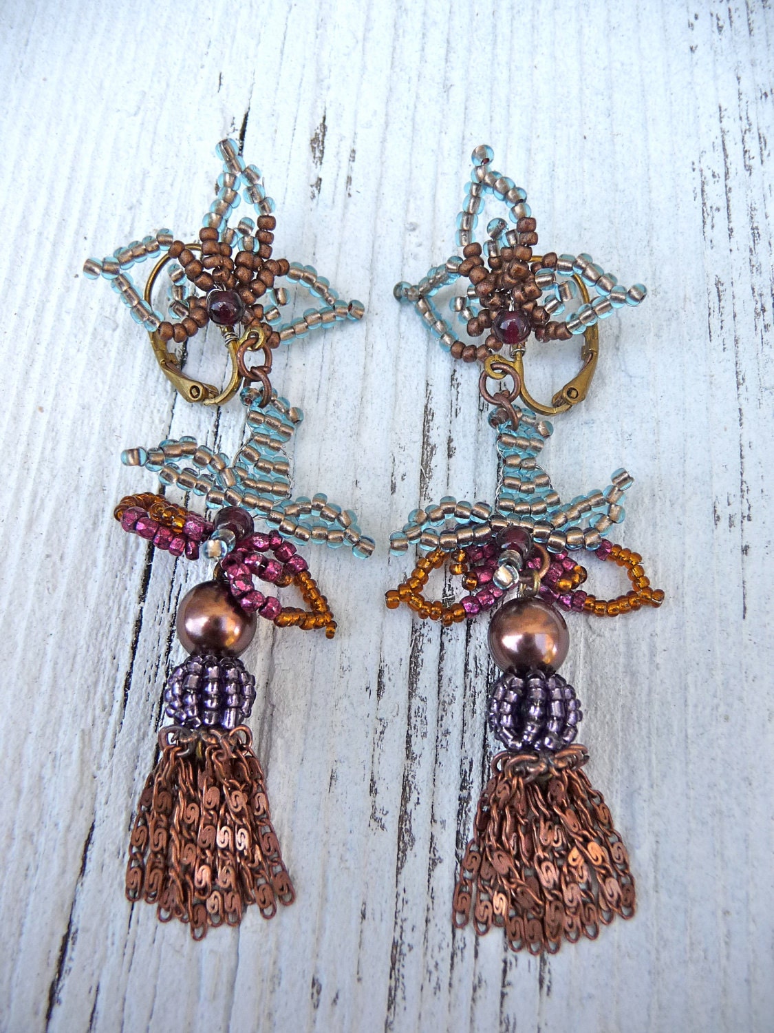Vogel /Handmade in Frankreich Schiere Blaue Vögel Lange Anhänger Baumelt Ohrringe von cielmesbijoux